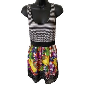 Jump Girl Sleeveless Striped Top Floral Bottom Zipper Back Dress Size 3/4